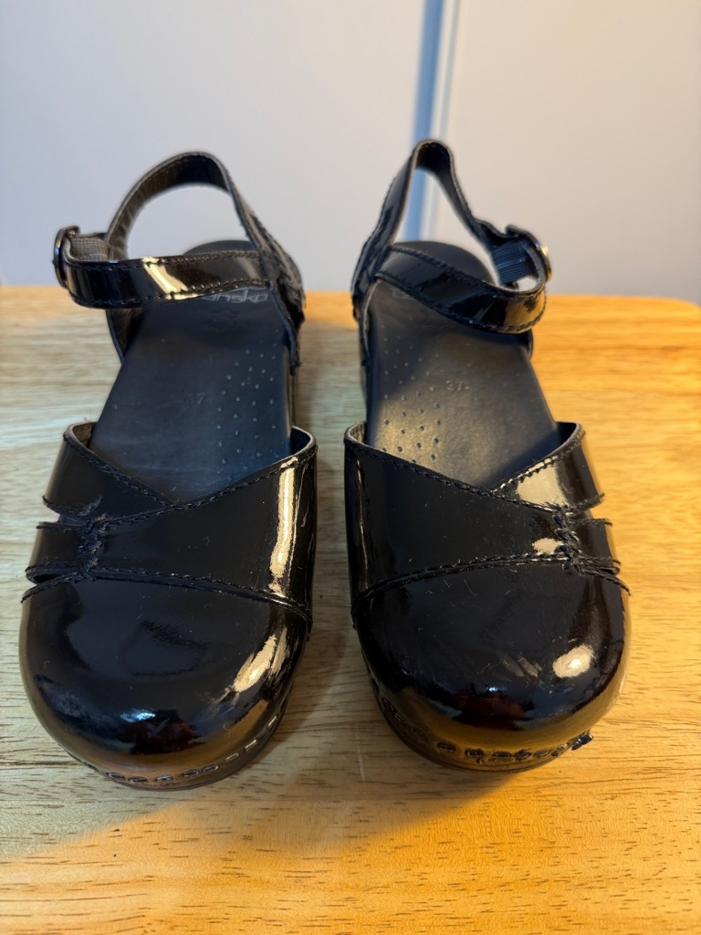 Dansko Black Patent Leather Mary Jane Sandals